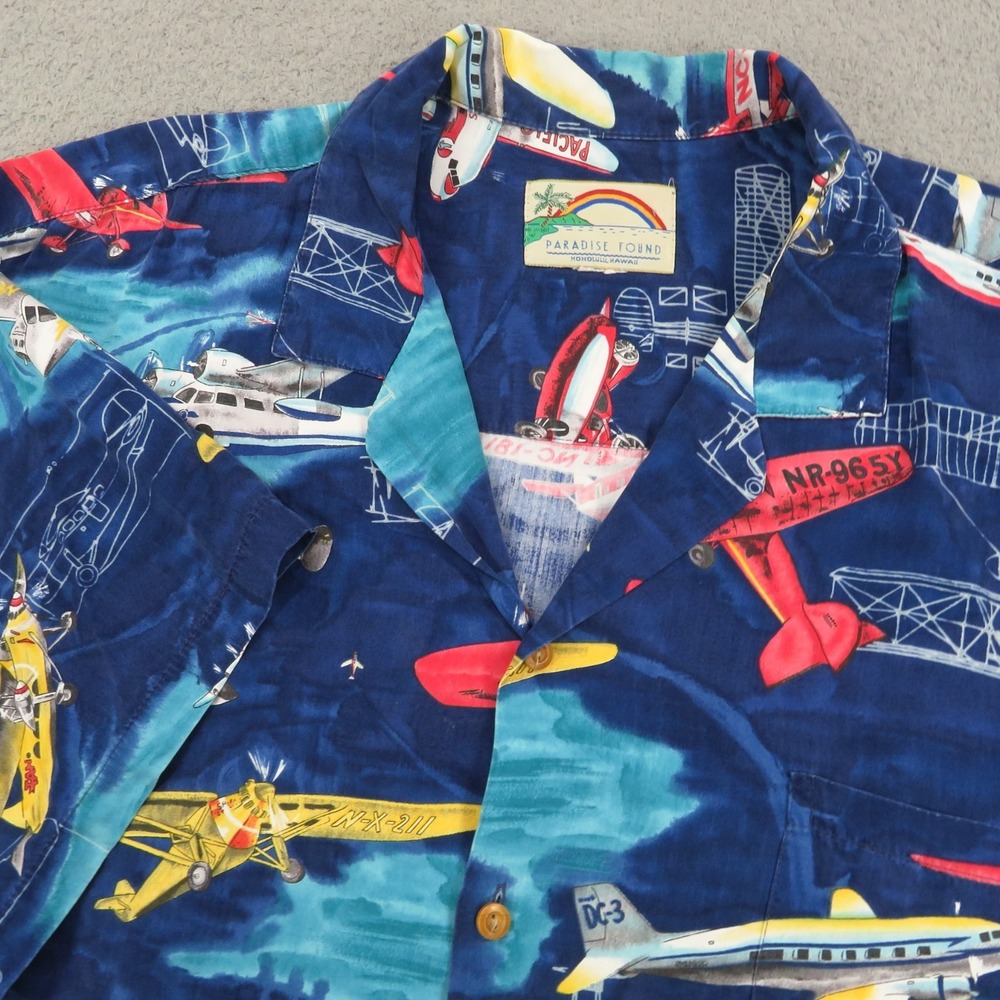 Paradise Found Men XXL Hawaiian Shirt Planes Aviation Spirit NYP Douglas Camp